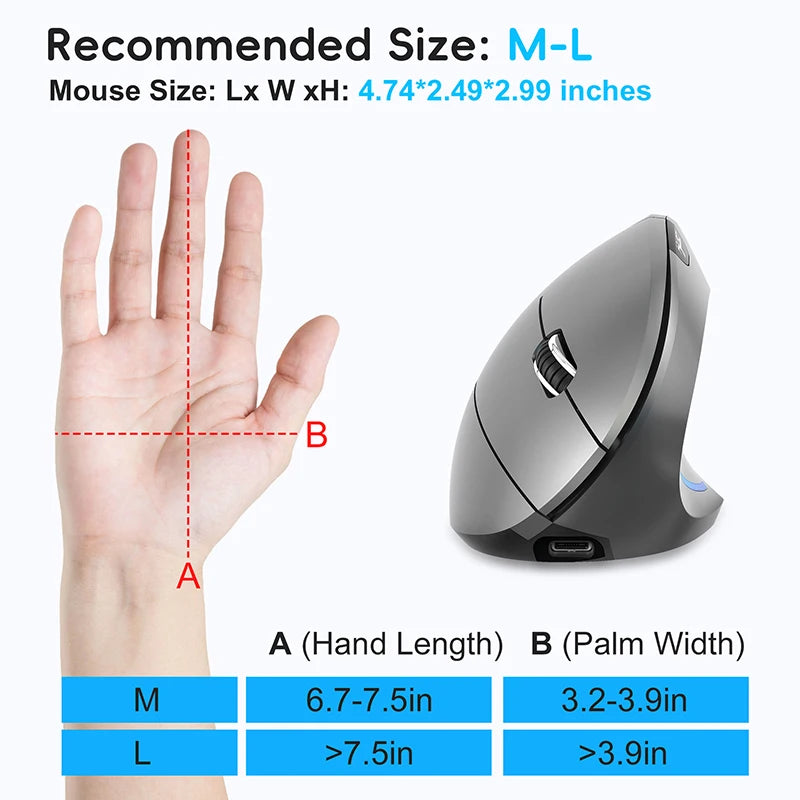 Wireless Mouse Bluetooth Vertical Mouse Dual-Mode Silent Mouse Rechargeable Gaming Mouse For Win Mac OS Laptop Computer Mouse