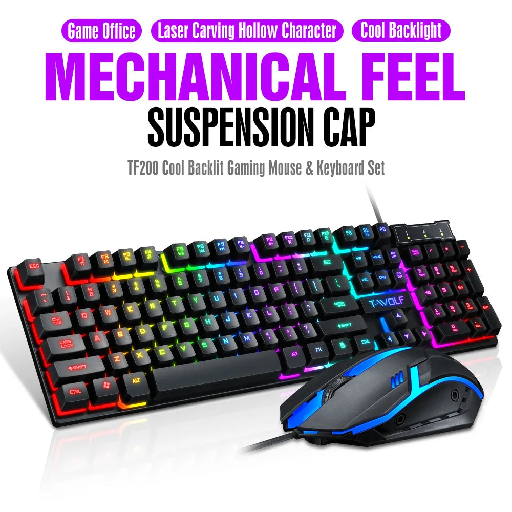 Spanish Keyboard with Spanish Layout Russian Arabic Keyboard Mouse Kit 100% Keyboard ISO Color Backlight Wired Gaming Office T20