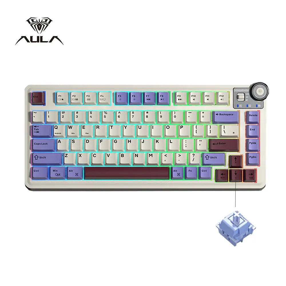 AULA AU75 Three Mode Mechanical Keyboard 81 Keys Hot Swappable RGB Esports Gaming Keyboard PBT Keycap PC Desktop Typing Keyboard