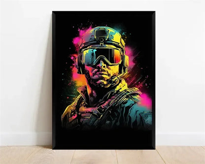 Pop-Neon-Poster mit Videospiel-Charakter, Gamepad, Kopfhörern, Fußball und Basketball – Leinwanddruck, Wandkunst-Dekor für das Gaming-Zimmer
