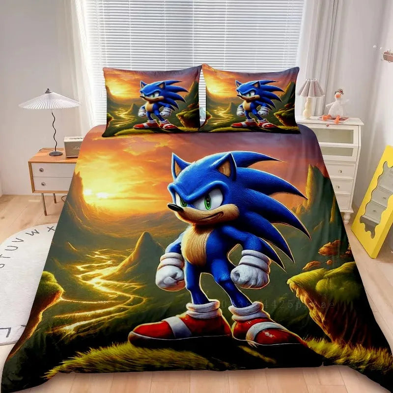 2/3-teiliges Sonic-Bettbezug-Set für Kinder, Bettdeckenbezug-Set für Schlafzimmerdeko, Teenager- und Kindergeschenke, Einzel- und Doppelbett