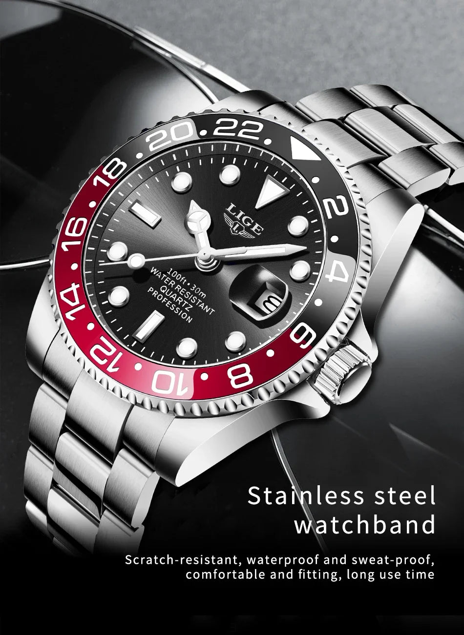 LIGE 2025 brand new men's watch luminous stainless steel business quartz luxury clock waterproof watches for men reloj hommes