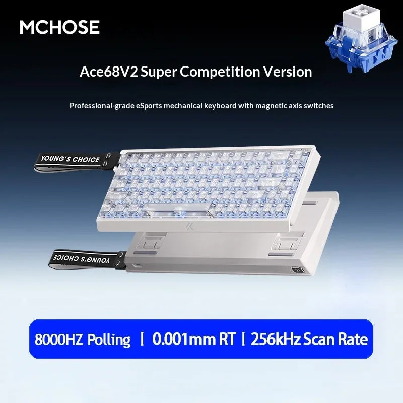 MCHOSE ACE68 V2 Gaming Keyboard Hall Effect 0.001MM RT 8kHz Polling Rate Hot Swappable Support 16K/128K/256K Scan Rate RGB DKS