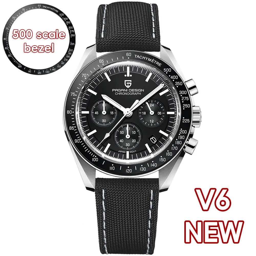 PAGANI DESIGN 2026 New V6 Moon Watches Men Luxury Quartz Watch For Men Speed Sport Chronograph AR Sapphire crystal Wristwatch