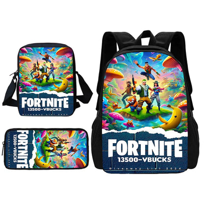 Mochila escolar infantil con bolso de hombro y estuches para lápices, bolsas escolares con diseño de juego popular F-FortniteS para niños y niñas, el mejor regalo