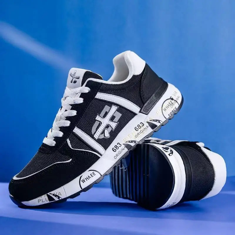 Baskets rétro de marque de luxe pour hommes et femmes, chaussures en maille respirante et en daim, semelle imprimée tendance, à lacets, baskets décontractées pour tous les jours