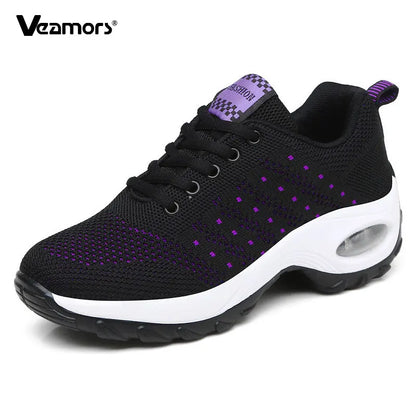 Fashion Women's Lightweight Sneakers Running Outdoor Sports Breathable Mesh Comfortable Air Cushion Lace-Up Shoes