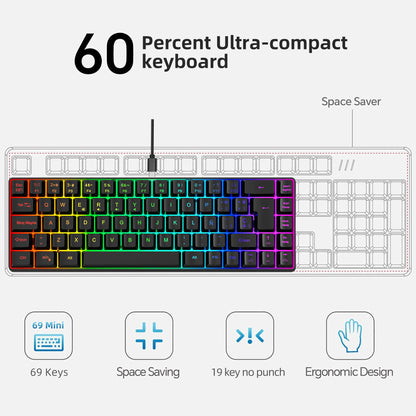 ¡Oferta destacada! Teclado gaming con cable de 69 teclas en español, retroiluminación RGB, diseño compacto al 68%, un accesorio imprescindible para profesionales de oficina y gamers