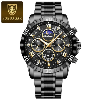 Relógio para homem POEDAGAR – Cronógrafo de luxo, estanque e luminescente, em aço inoxidável, estilo desportivo e militar, com movimento de quartzo