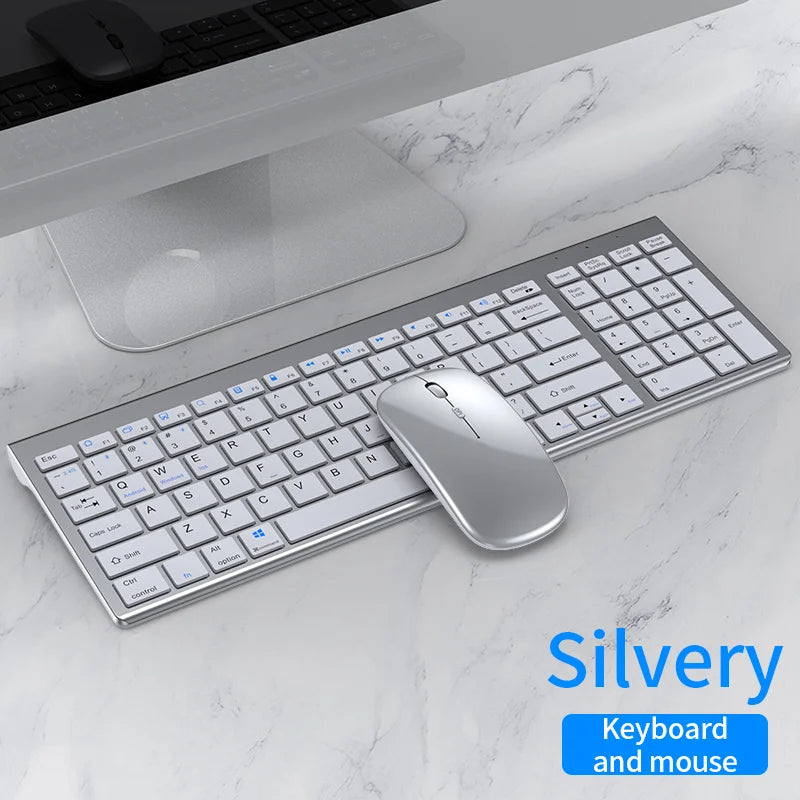 JOMAA Bluetooth-&2.4G-USB-Tastatur-und-Maus-Set für Laptop, Computer und iPad, wiederaufladbare kabellose Tastatur-und-Maus-Kombination, leise