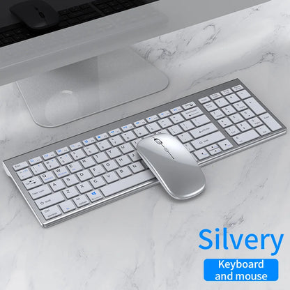 JOMAA Bluetooth-&2.4G-USB-Tastatur-und-Maus-Set für Laptop, Computer und iPad, wiederaufladbare kabellose Tastatur-und-Maus-Kombination, leise