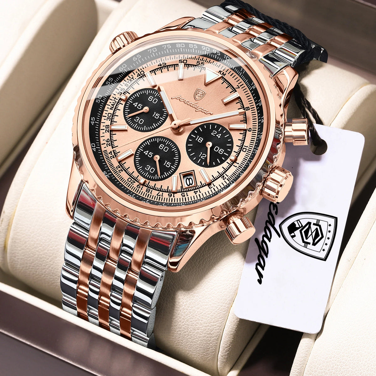 POEDAGAR relógios de luxo para homem Cronógrafo com data em aço inoxidável Relógio desportivo para homem à prova de água e com luz Relógio militar de quartzo para homem