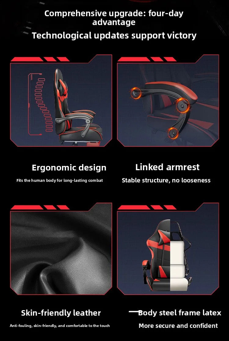 Ergonomiczny fotel gamingowy do biurka komputerowego, odchylany fotel gamingowy do domowego biura z podparciem pleców na długie sesje gry