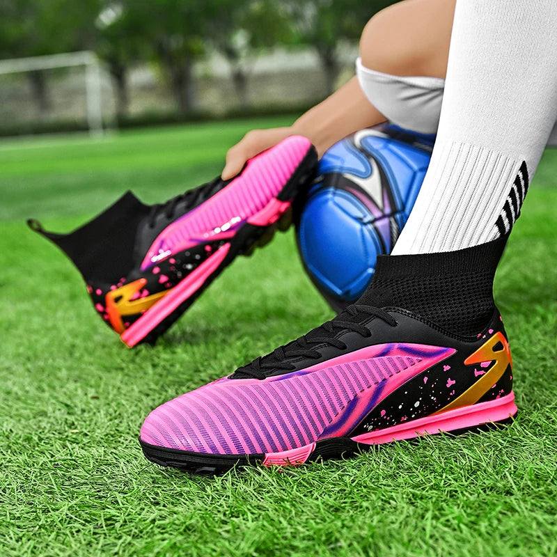 Nouvelles chaussures de football pour hommes, chaussures de sport, chaussures de futsal à cheville haute, chaussures de football de haute qualité, antidérapantes pour intérieur et extérieur, ultralégères, antidérapant