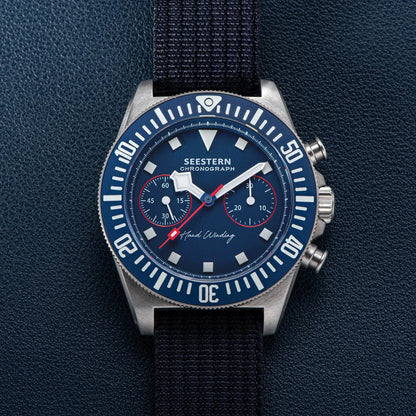 SEESTERN Chronograph Man of Watch Mechanical Tianjin ST1901 Movement Sapphire Wristwatches Nylon Sticker Strap Luminous Skeleton