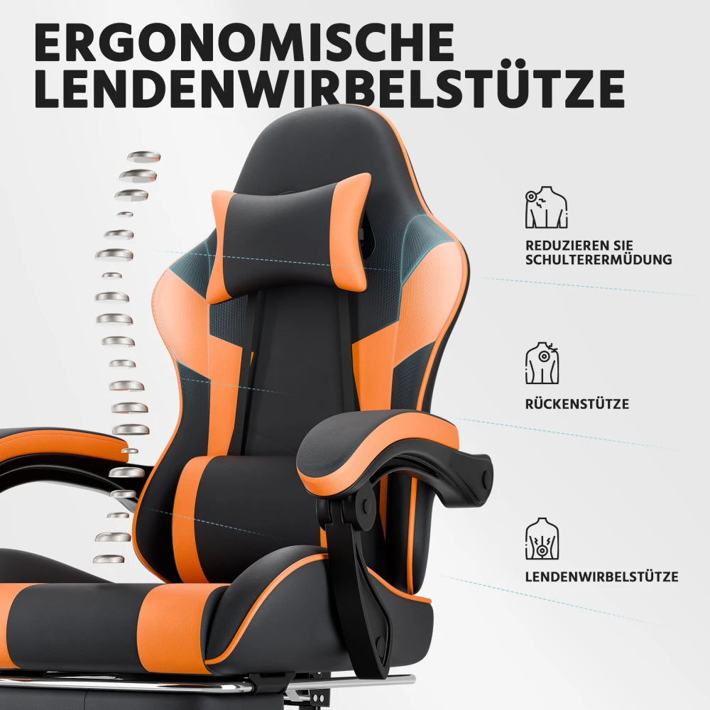 Gaming Chair Ergonomic Gaming Chair with Lumbar Support, Breathable PU Leather Office Chair, Comfortable Computer Chair