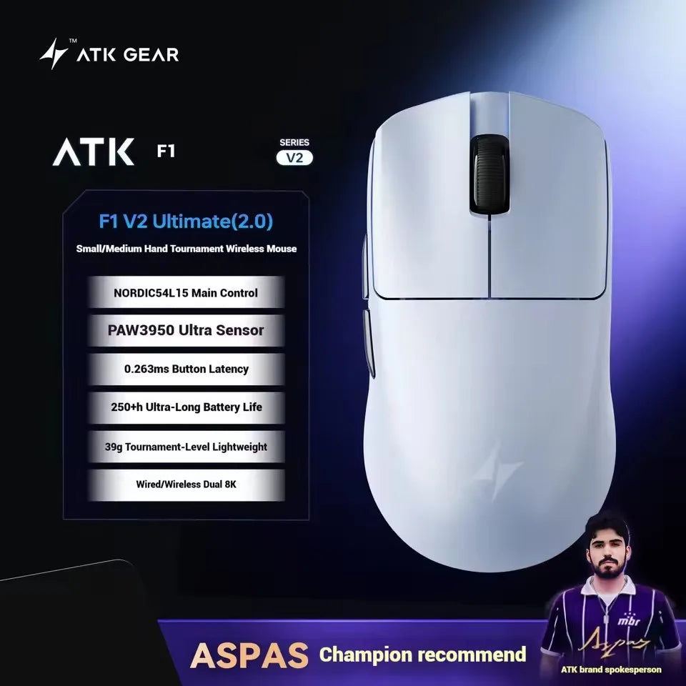 ATK Blazing Sky F1 V2 Ultimate Wireless Gaming Mouse Dual-Mode Lightweight PAW3950 Ultra Dual 8KHz Low Latency Ergonomic Extreme