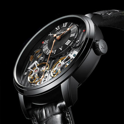 AILANG Top Brand Luxury Watch Men Automatic Luminous Black Clock Men Double Tourbillon Waterproof Mechanical Watch Relogio