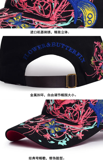 Baseball Cap Women Embroidered Flower Baseball Hat Spring Summer Hats For Women Cotton Snapback Vintage Ethnic Style Sun Visor