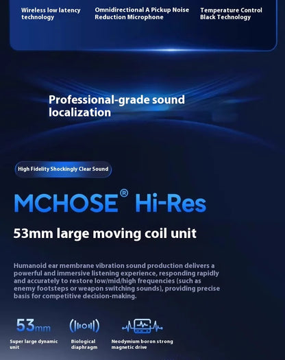 MCHOSE V9 Pro Gaming Headset, Over-Ear Quad-Mode Wireless Bluetooth Headphones for PC with Microphone (Delta Style)