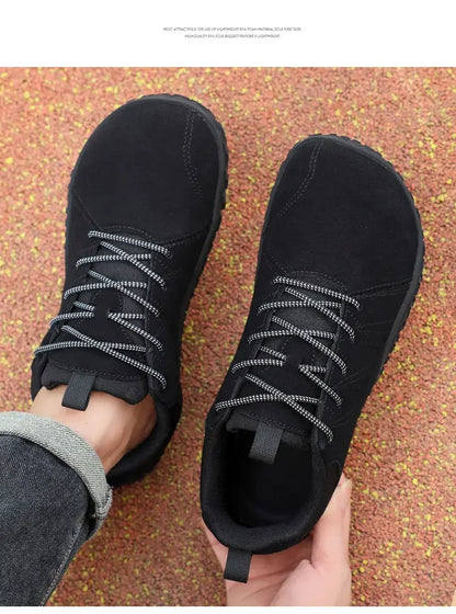 Zapatos de cuero de ante y tejido PU con puntera ancha, antideslizantes, para senderismo, trabajo, deporte masculino y caminatas al aire libre para mujer