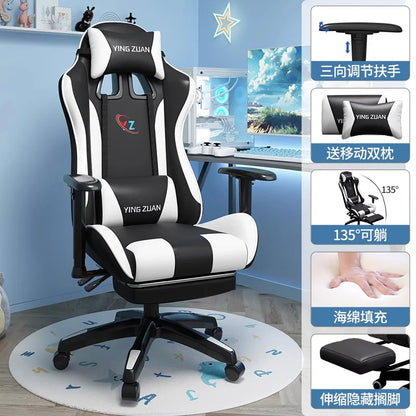 Gamingstol Datorstol Bekväm fällbar stol för gaming och LIVE Studenthem Hemmasittande ergonomi