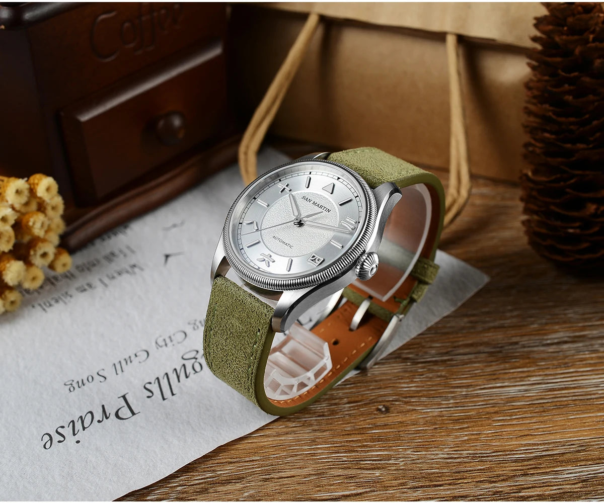 San Martin 39.5mm Retro Chinese Characters Indices Dial Men Pilot Watch YN55 100M Waterproof BGW-X1 Luminous SN0033C
