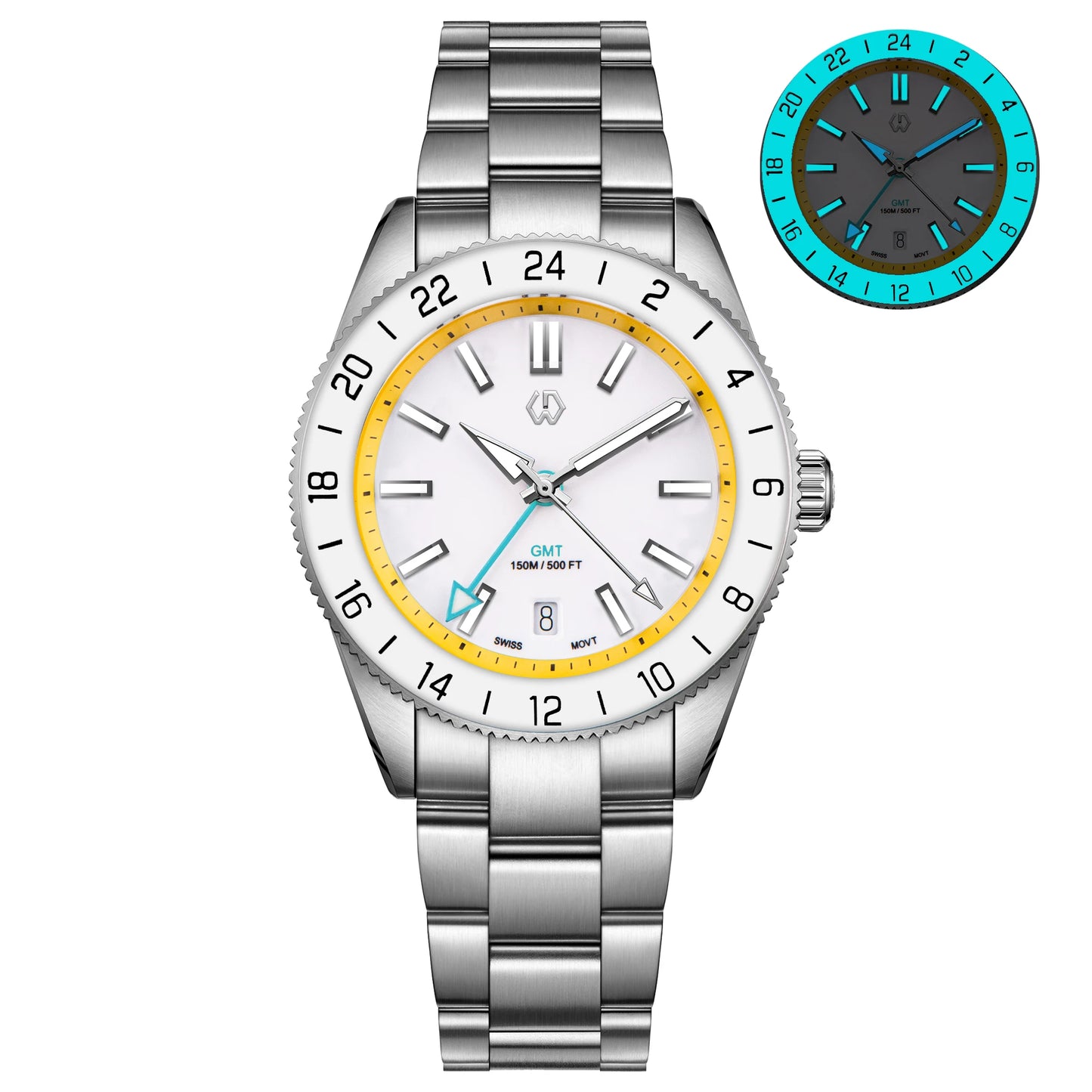 Comes With Rubber Strap Man's Automatic Watch Quartz Swiss Movement BGW9 Luminous Bezel 4-Pin GMT 150 Meters Waterproof Diving