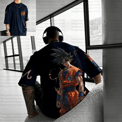 Tricou vintage pentru bărbați cu motiv anime „Goku rănit în bătălia de vară din Dragon Ball”, din bumbac pur, casual, lejer, sportiv, pentru uz zilnic