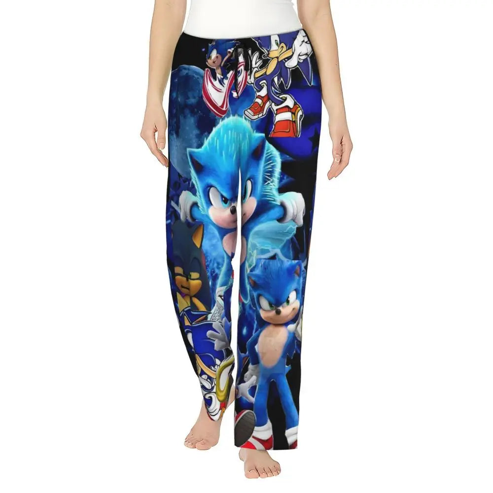 Custom Women Soniced Pajama Pants Printed Hedgehog Game Sleep Sleepwear Bottoms with Pockets