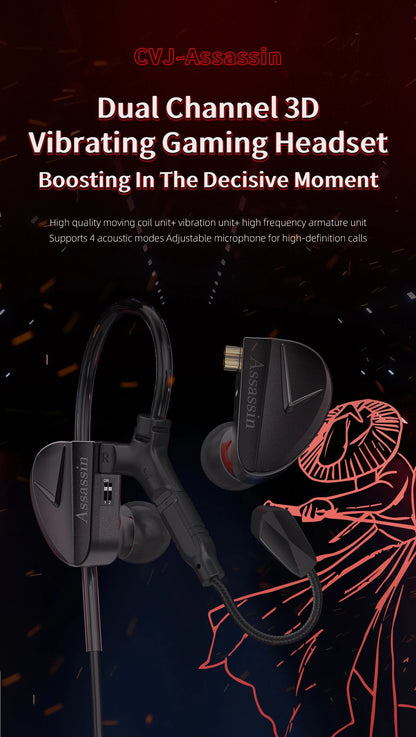 CVJ Assassin Earphones 1BA+1DD+1Vibration Switch Adjustable Gaming E-sports In-Ear 3.5mm&Type-C Hifi Headphones