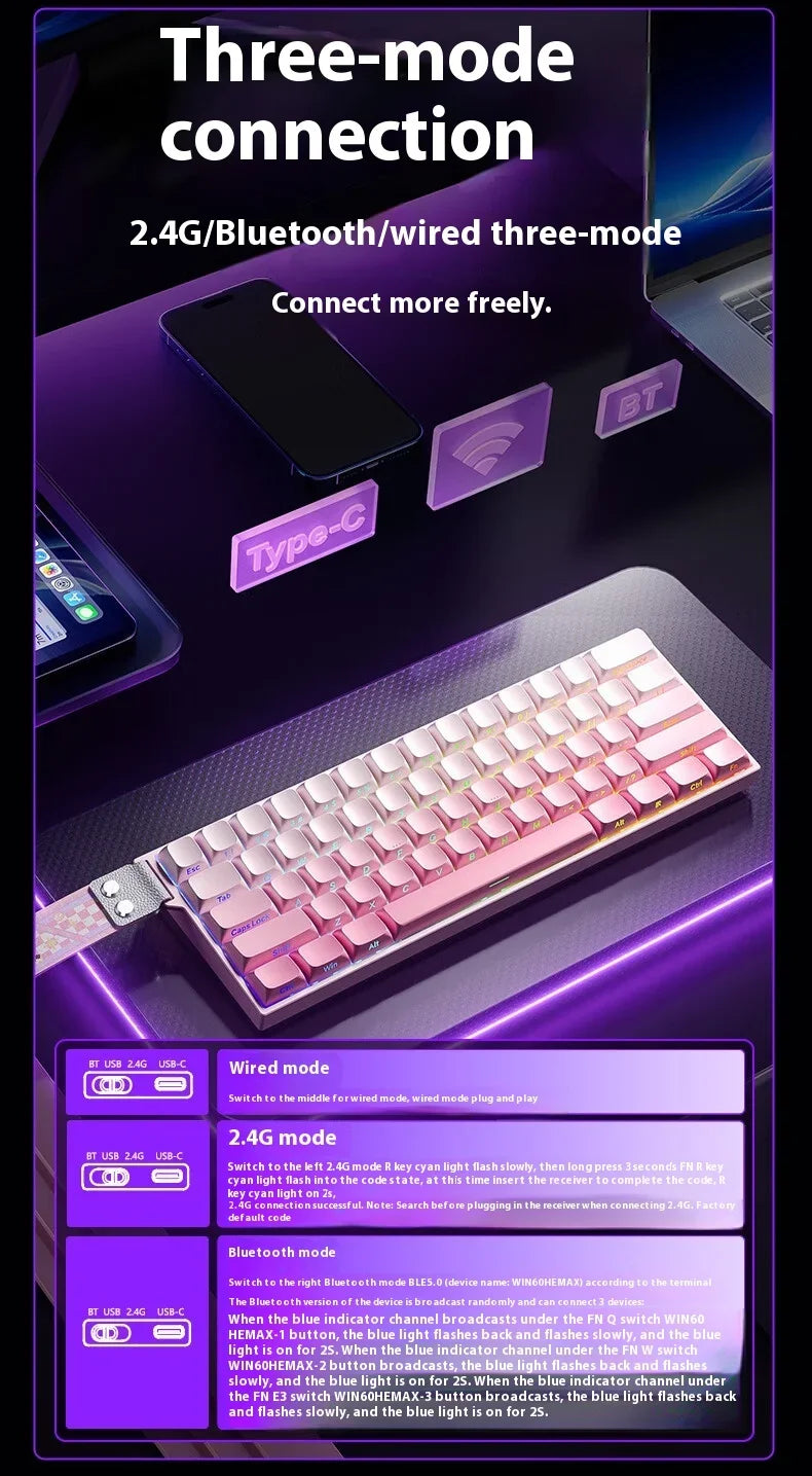 AULA Mini60 HE Magnetic Switch Keyboard RGB Tri Mode Wireless Mechanical Keyboard 8000Hz 0.01mmRT Gaming Keyboard Gamer Gifts