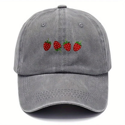 Cappellino da baseball con stampa a fragole e visiera regolabile, cappellino alla moda con visiera a becco d’anatra per uomo e donna, design con parte superiore morbida
