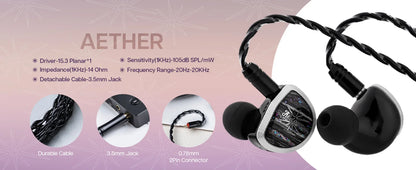 Linsoul Kiwi Ears Aether 15.3mm Large Planar Driver IEM Hifi Earphones with Detachable Cable System for Gaming and Musician