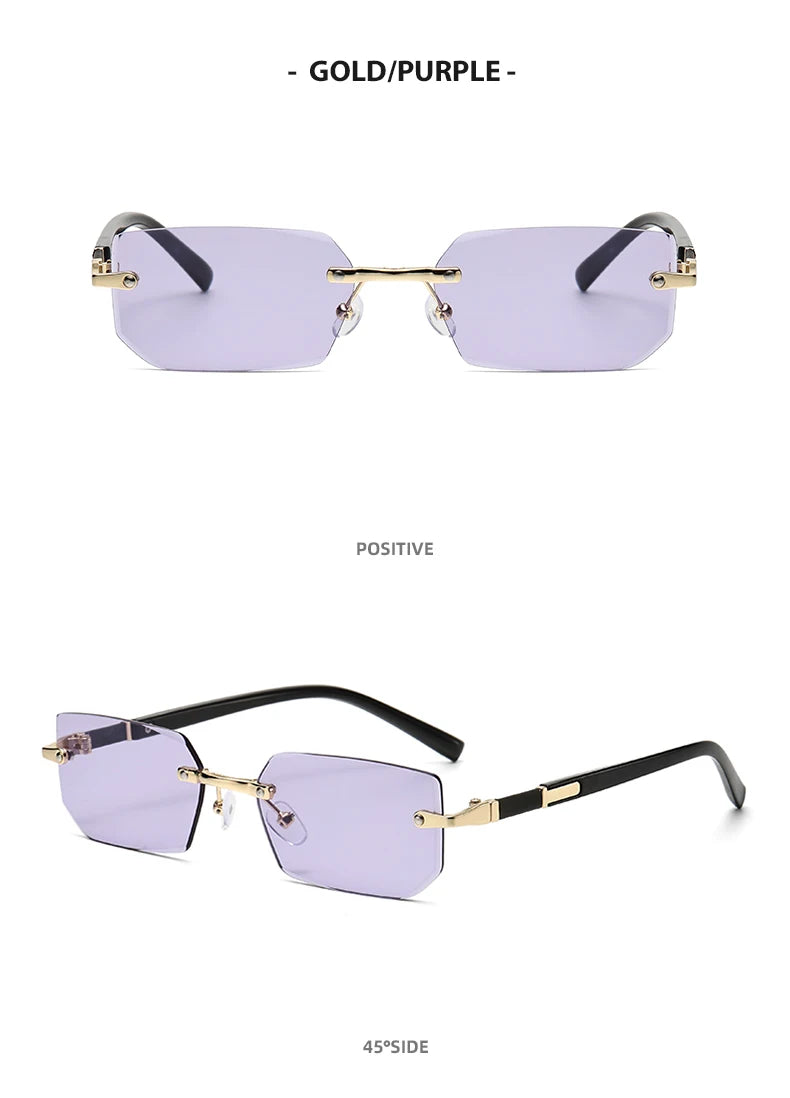 Trendy Rimless Sunglasses for Men Women Fashion Frameless Rectangle Sun Glasses Retro Shades Summer Traveling Eyewear UV400