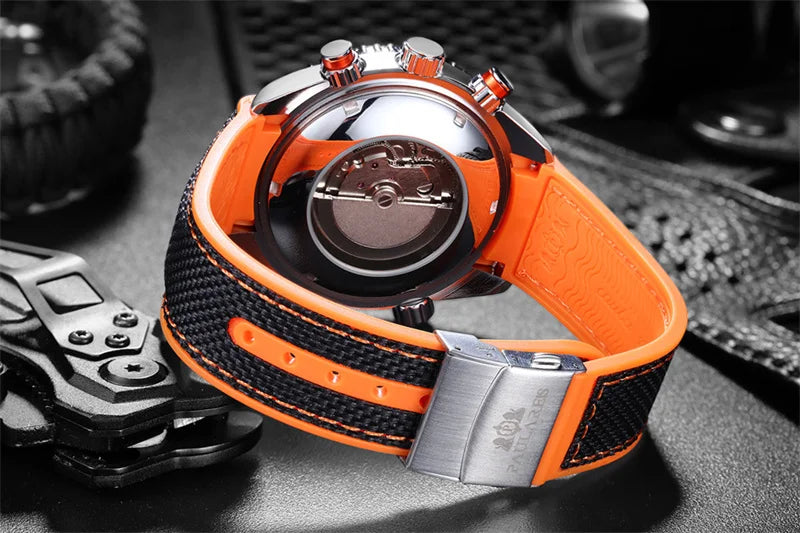 Classic Luxury Men Automatic Watch Multifunction Mechanical Wristwatch Rubber Strap Waterproof Week Date Watches Reloj Hombre