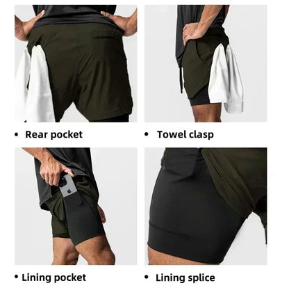 Dragon Ball Men's Double-layer Shorts Son Goku Summer Japanese Anime Fake Two-piece Sports Fitness Quick-drying Shorts, équipement gamer Fraquane