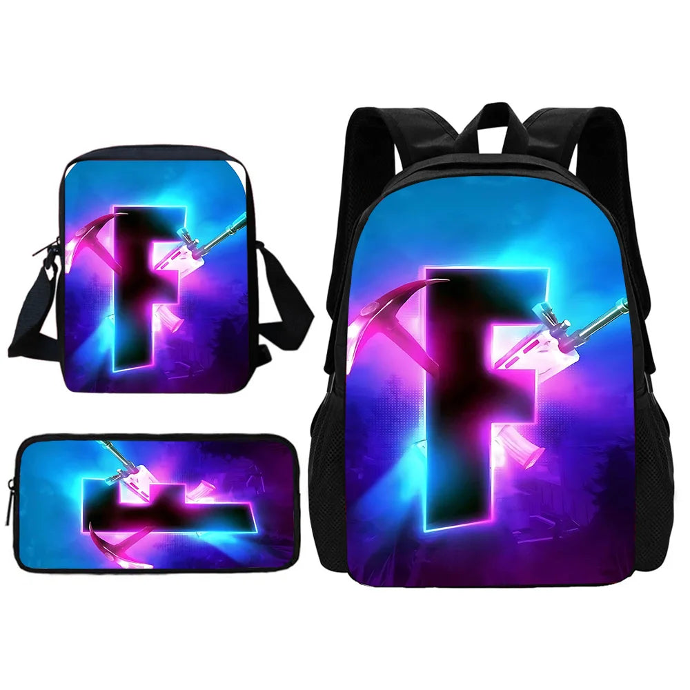 Beliebter FortniteS Schulrucksack für Kinder mit Umhängetasche und Federtaschen – Schultaschen für Jungen und Mädchen, ideales Geschenk