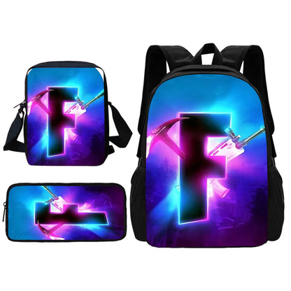 Beliebter FortniteS Schulrucksack für Kinder mit Umhängetasche und Federtaschen – Schultaschen für Jungen und Mädchen, ideales Geschenk