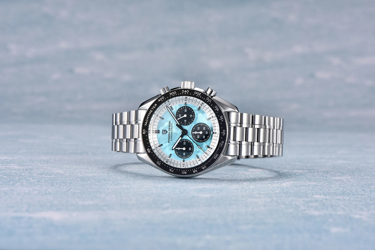 Montre pour homme PAGANI DESIGN « New Moon » – Montre à quartz de luxe, chronographe, verre saphir avec traitement antireflet, lunette en céramique, aiguilles luminescentes