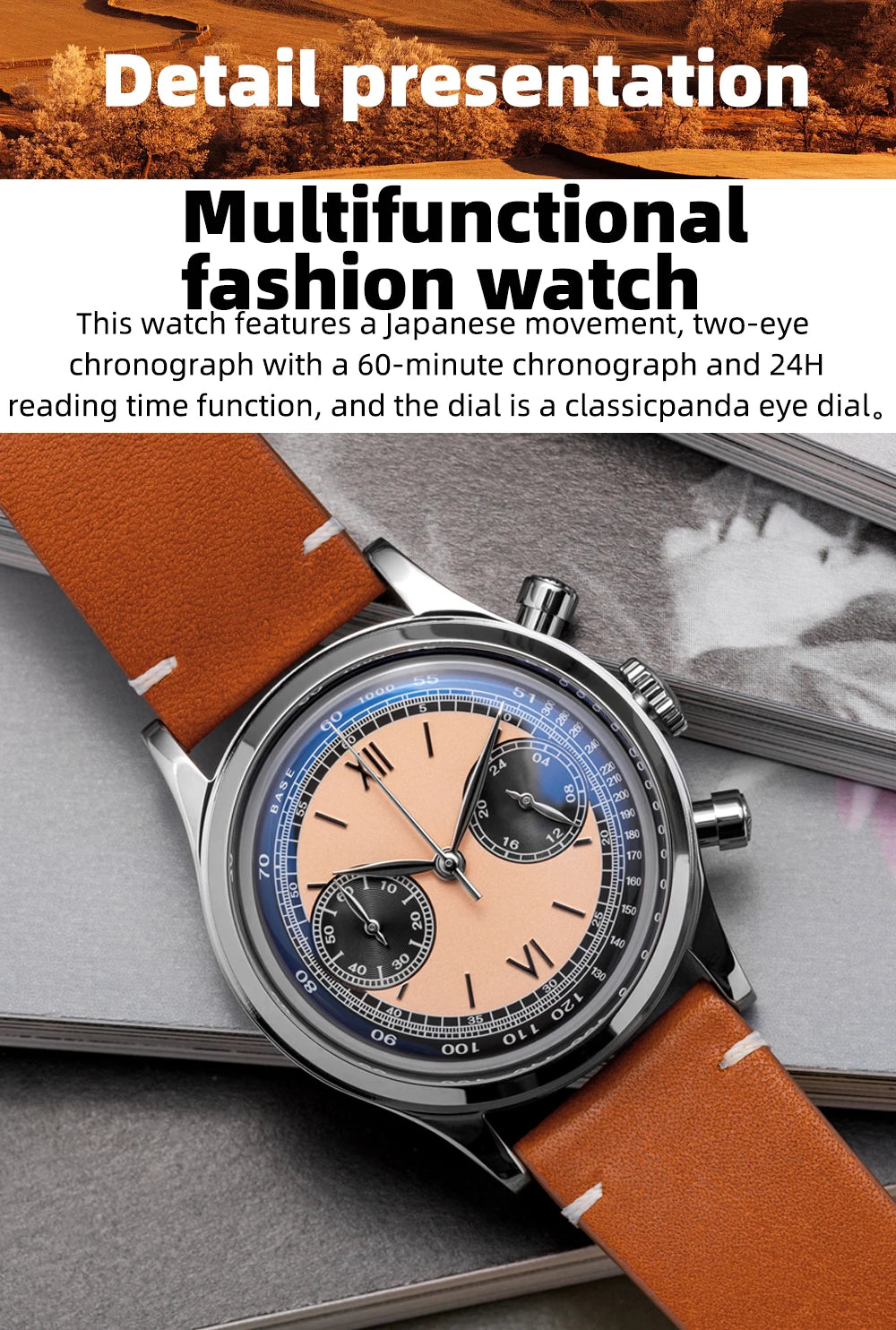ADDIESDIVE Reloj Hombre  Multifunctional Chronograph Watch VK64 Leather Watch 10Bar Waterproof Mens Quartz Watches часы