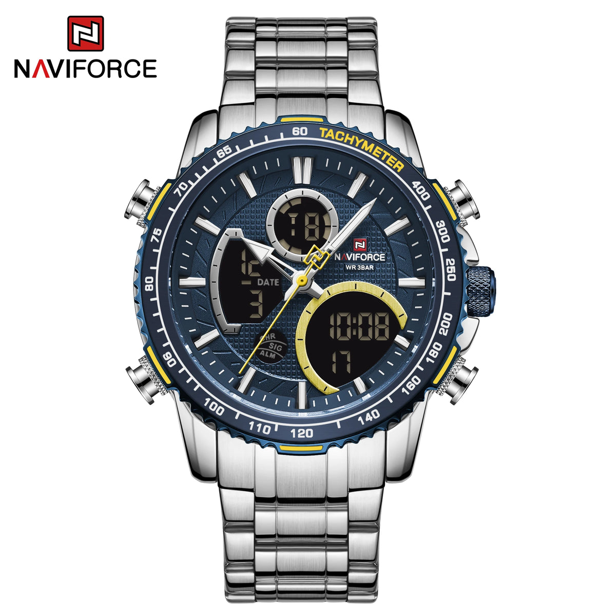 Relógio desportivo para homem NAVIFORCE – Relógio de pulso de luxo original em aço inoxidável, modelo militar estanque com duplo visor