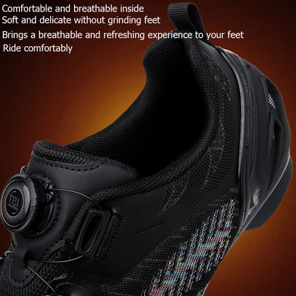 Zapatillas de ciclismo MTB para hombre y mujer T03 moradas, transpirables, de velocidad, con autocierre, para ciclismo de carretera, deporte al aire libre, competición y entrenamiento