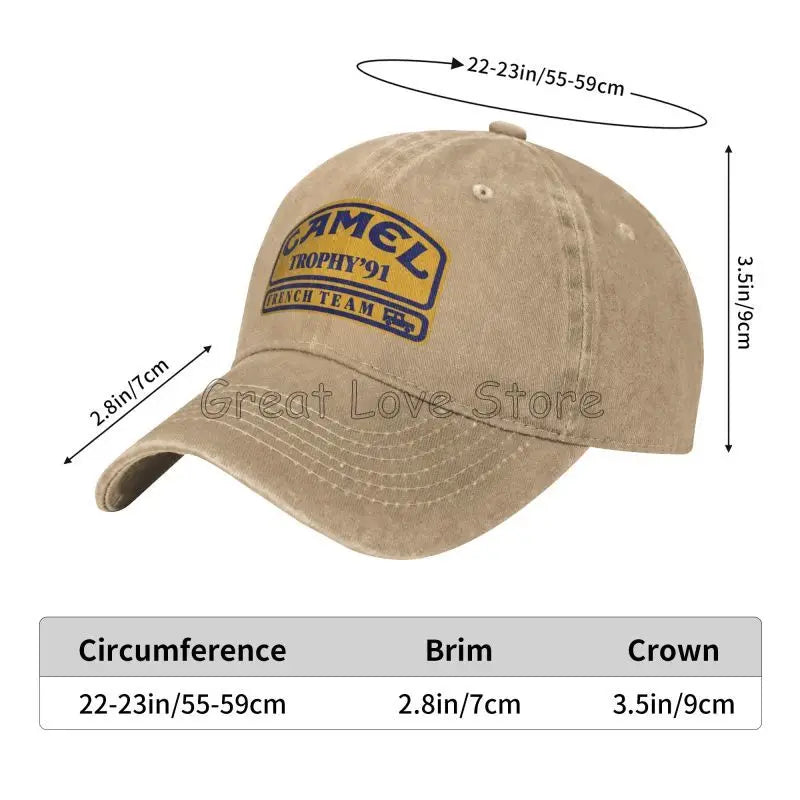 Camel Trophy 91 Cowboyhat Retro Justerbar Vasket Bomuld Golfhat Sommer Vintage Solskærme Baseballkasketter