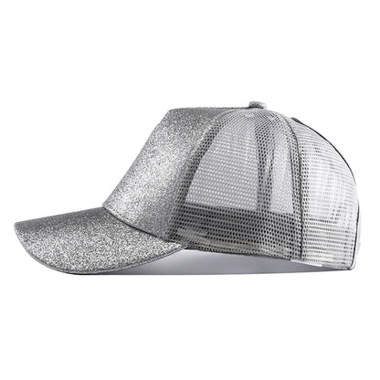 2023 New Summer Glitter High Ponytail Baseball Cap Female Snapback Hat Casual Black White Pink Mesh Trucker Caps for Women Gorra
