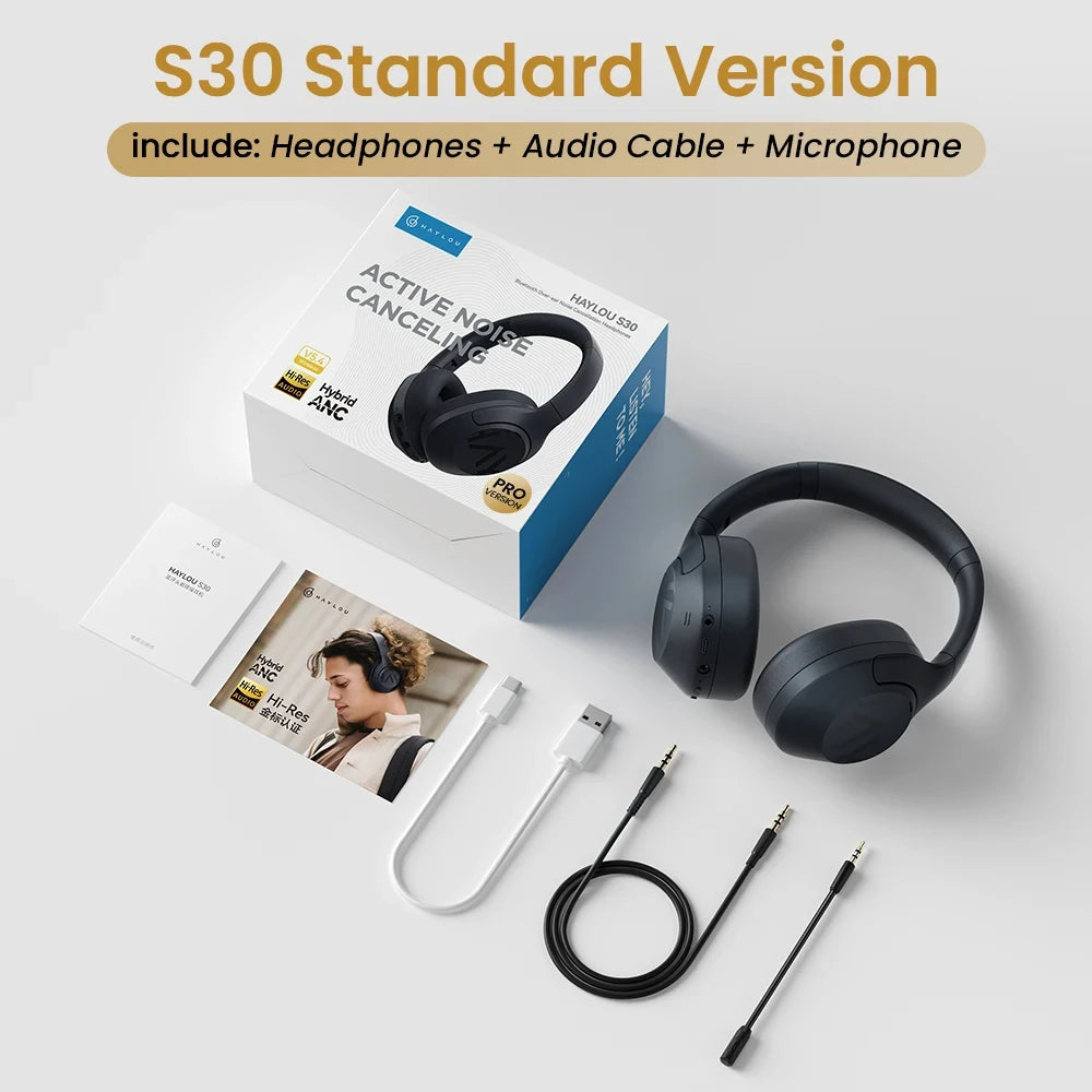 HAYLOU S30 Wireless Bluetooth 5.4 Headphones – 43dB Adaptive Noise Cancelling ANC Headset, 40mm Drivers, 80H Playtime, Hi-Res Audio Over-Ear Headphones