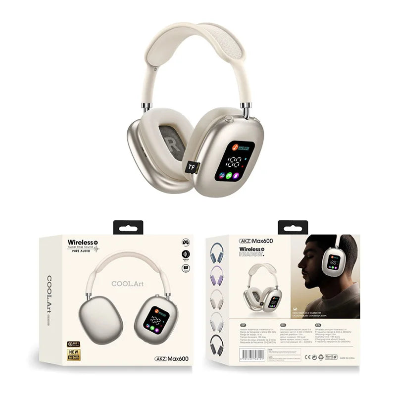 MAX600 Model New Wireless Active Noise Cancelling Headphones Hybrid Wireless Headphone With Touch Control LED Screen 2025 Hot