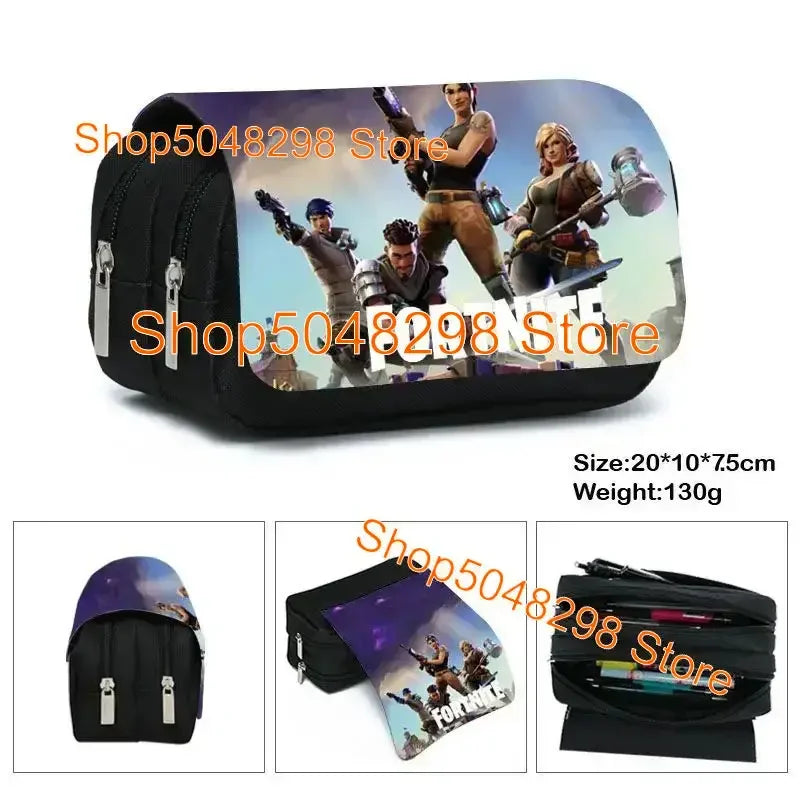 Astuccio grande in canvas kawaii per penne e matite, per ragazzi e ragazze, stampa Fortnite, articoli scolastici, cancelleria, regalo di compleanno per adolescenti