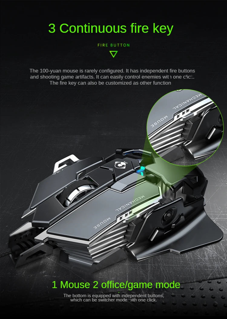 Hot Selling Mechanical Wired Gaming Mouse 9 Keys Macro Definition 12800DPI RGB Backlit Gaming Computer Mouse for Laptop Desktop