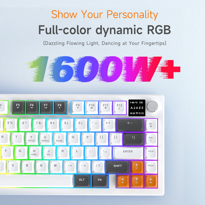 AJAZZ AF82 Low-Proflie Electrostatic Keyboard  4000mAh Trl-Mode 75% Type-C Display Screen  Keyboard Office Gaming E-sport